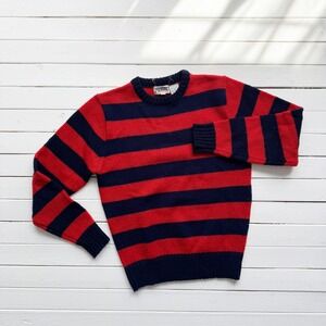 Strawbridge Clothier 70s vtg red‎ navy blue striped sweater